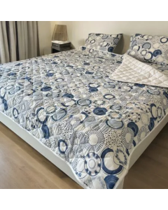 VIKTORIJA Set frotir/pamuk prekrivač Blue Circle 140x200cm - VLK000280-bluecircle