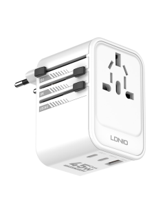 LDNIO Adapter strujni travel Z8 UK/EU/US/AU 1xUSB + 2xUSB-C 45W beli - 618979