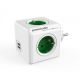 ALLOCACOC DESIGNNEST PowerCube produžni kabl sa 4 utičnice + 2 usb 1202GN/DEOUPC, zeleni - 1202GN-DEOUPC