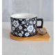 DEKOR DOM Šolja CYLINDER FLOWERS BLACK C1 - N02 - 022627