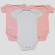 Corall Bodi Kratak Rukav Set od 3 Za Devojčice, Roze - Bela - Tamno Roze - P-1173
