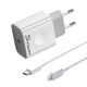 Kucni punjac KONFULON C69D+DC13 PD20W sa PD kablom Type C na iPhone lightning beli - 39182