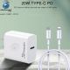 Kucni punjac KONFULON C69D+DC13 PD20W sa PD kablom Type C na iPhone lightning beli - 39182