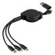 Uvlačivi USB kabl FLASH 6u1 60W – automatsko uvlačenje, 3 izlaza, PD, crni - EP3258947