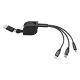 Uvlačivi USB kabl FLASH 6u1 60W – automatsko uvlačenje, 3 izlaza, PD, crni - EP3258947