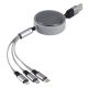 Uvlačivi USB kabl INDUCTOR 6u1 60W – automatsko uvlačenje, 3 izlaza, PD, sivi - EP3258932