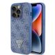 LICENSED GUESS Maska za iPhone 15 Pro LEATHER 4G TRIANGLE STRASS, plava - 200859-1