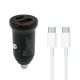 Auto Punjač 30W USB-A + Type-C ulaz sa Type-C na Type-C kablom, siva - A720