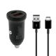 Auto Punjač 30W USB-A + Type-C ulaz sa USB-A na Type-C kablom, siva - A722