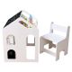 Dečiji radni sto KINDER HOME sa stolicom, policom i tablom, Montesori sto , beli, puno drvo - EP3231431