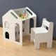 Dečiji radni sto KINDER HOME sa stolicom, policom i tablom, Montesori sto , beli, puno drvo - EP3231431