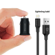 Auto punjač Teracell Evolution TC-10 PD 20W, USB QC3.0 15W sa Lightning kablom crni - 601281