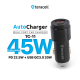 Auto punjač Teracell Evolution TC-11 PD 22.5W + USB QC3.0 20W, 45W (total) sa Lightning kablom crni - 601400