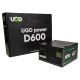 UGD Napajanje D600 600W UGD Power 12cm FAN, 20+4pin, 4+4pin, 3xSATA, 1xIDE, 2x6+2pin - CAS02483