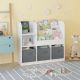 Dečiji organizator KINDER HOME,  3 tekstilne kutije, drveni, beli, Montesori - JVTR-3458
