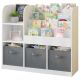 Dečiji organizator KINDER HOME,  3 tekstilne kutije, drveni, beli, Montesori - JVTR-3458