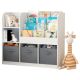 Dečiji organizator KINDER HOME,  3 tekstilne kutije, drveni, beli, Montesori - JVTR-3458