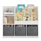 Dečiji organizator KINDER HOME,  3 tekstilne kutije, drveni, beli, Montesori - JVTR-3458