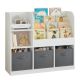 Dečiji organizator KINDER HOME,  3 tekstilne kutije, drveni, beli, Montesori - JVTR-3458