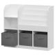 Dečiji organizator KINDER HOME,  3 tekstilne kutije, drveni, beli, Montesori - JVTR-3458