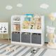 Dečiji organizator KINDER HOME,  3 tekstilne kutije, drveni, beli, Montesori - JVTR-3458