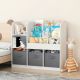 Dečiji organizator KINDER HOME,  3 tekstilne kutije, drveni, beli, Montesori - JVTR-3458