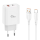 Kućni punjač KONFULON Joko JK87 PD 30W/ USB Q.30W sa kablom USB na Type-C beli 1m - 613670