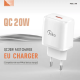 Kućni punjač KONFULON Joko JK90+DC64 PD 20W sa kablom USB na iPhone Lightning beli 1m - 615494