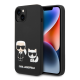 Maska za iPhone 14 Karl Lagerfeld and Choupette Liquid Silicone crna - KLHCP14SSSKCK