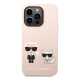 Maska za iPhone 14 Pro Karl Lagerfeld and Choupette Liquid Silicone Pink - KLHCP14LSSKCI