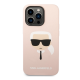Maska za iPhone 14 Pro Karl Lagerfeld Liquid Silicone Karl Head Pink - KLHCP14LSLKHLP