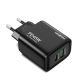 MOXOM Punjač MX-HC178 USB+Type-C QC18W PD45W, crna - P1250
