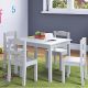 Dečiji sto sa 4 stolice KINDER HOME, drveni set za igru i učenje, beli - TF-6645-V