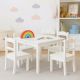 Dečiji sto sa 4 stolice KINDER HOME, drveni set za igru i učenje, beli - TF-6645-V