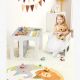 Montesori dečiji sto i stolica KINDER HOME, drveni set 3 u 1, belo sivi - TF-6912