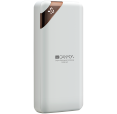 CANYON Power bank 20000mAh  Li-poly battery, Input 5V/2A, Output 5V/2.1A(Max), with Smart IC and power display, White, USB cable length 0.25m, 137*67*25mm, 0.360Kg - CNE-CPBP20W
