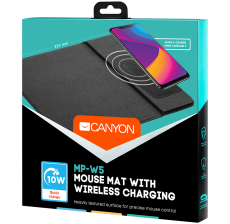 CANYON Mouse Mat with wireless charger, Input 5V/2A,9V2A Output 5W/7.5W/10W, 324*244*6mm, Micro USB cable length 1m, Black, 220g - CNS-CMPW5