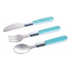 CANPOL Pribor - metalni set nož, viljuška i  kašika za bebe 9/477 - plave boje - 9-477_blu