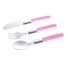 CANPOL Pribor - metalni set nož, viljuška i kašika za bebe 9/477 - pink boje - 9-477_pin