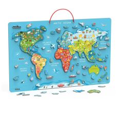 VIGA Drvena magnetna puzzle mapa sveta/piši briši tabla - 32741