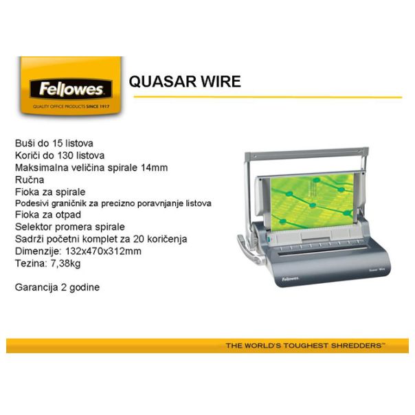 FELLOWES Mašina za spiralno koričenje žičana Quasar wire 5224101 - 000000783