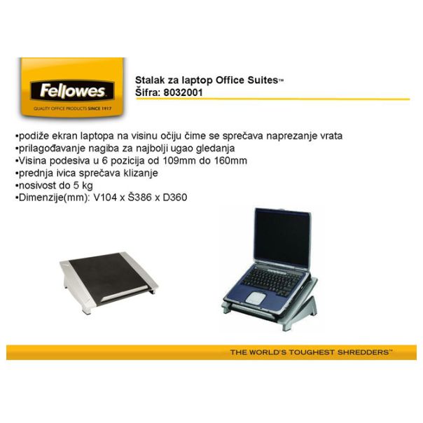 FELLOWES Stalak za laptop Office Suites Fellowes  8032001 sivi - EP2869935
