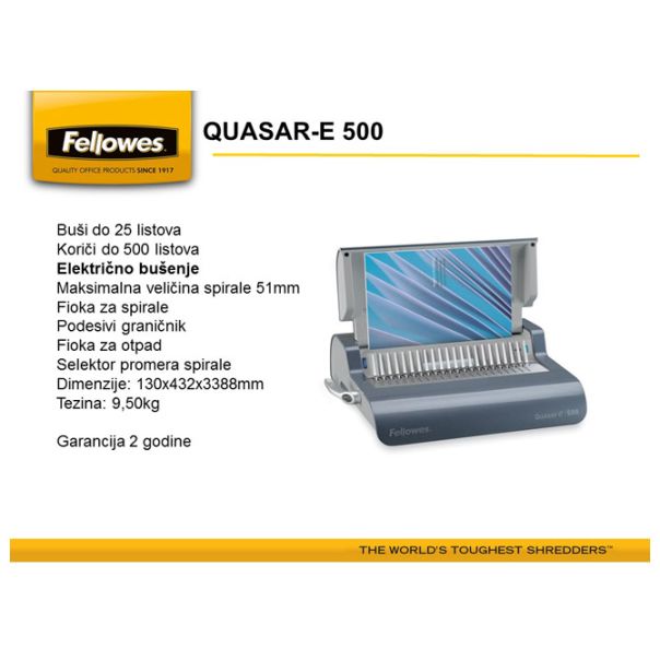 FELLOWES Mašina za spiralno koričenje električna Quasar-E Fellowes 5620901 - 5255-1-1
