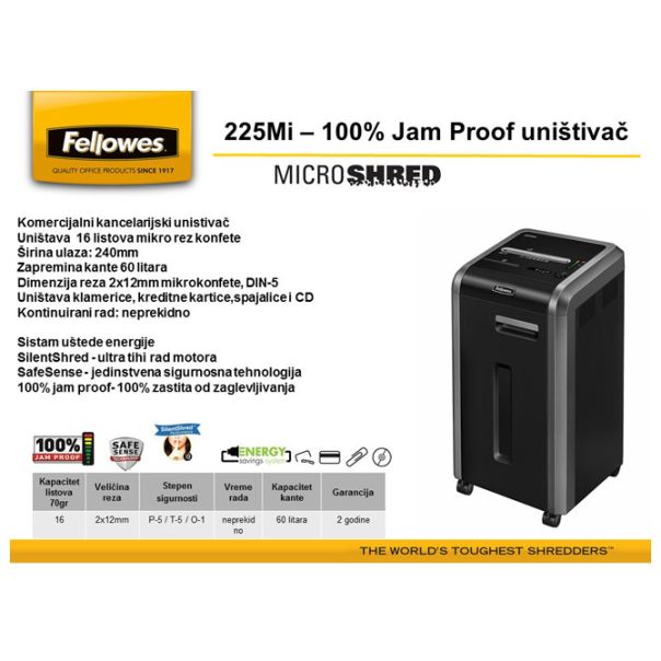 FELLOWES Uništivač dokumentacije (mikro) 225Mi Fellowes 4620101 - 000005415