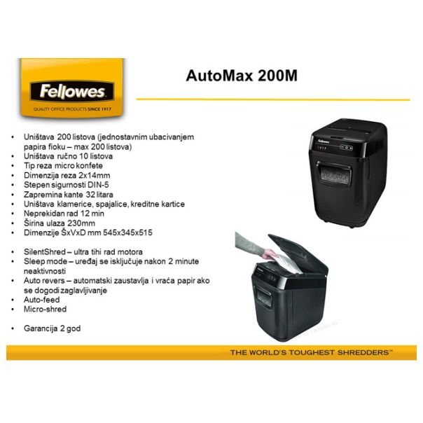 FELLOWES Uništivač dokumentacije AutoMax (mikro) 200M Fellowes 4656301 - 000009353