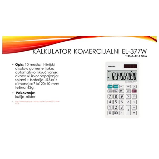 SHARP Kalkulator komercijalni 10mesta EL-377W beli blister - EP2870085