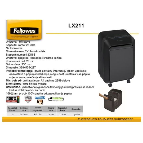 FELLOWES Uništivač dokumentacije mikro LX211 5050201 crni - EP1666415