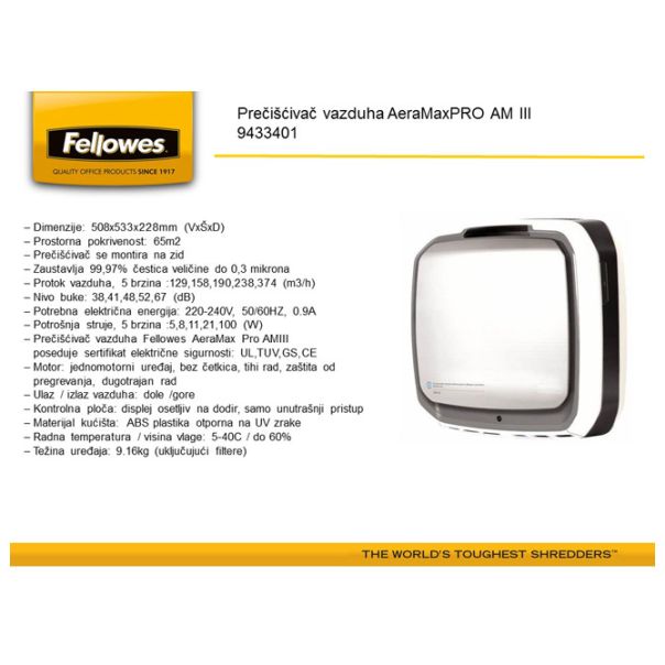 FELLOWES Prečišćivač vazduha (zidni) AeraMaxPRO AM 3 9433401 - EP3131362