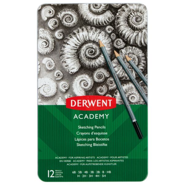 DERWENT Olovka grafitna 5H-6B u metalnoj kutiji  Academy pk12 Derwent 2301946 blister - 000017146