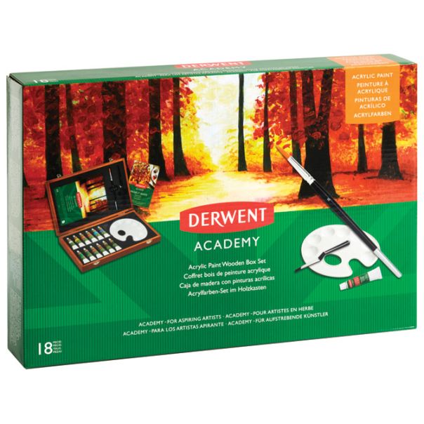 DERWENT Set u drvenoj kutiji boje akrilne 12ml 12 boja+pribor Academy Derwent 2305674 - 000017152